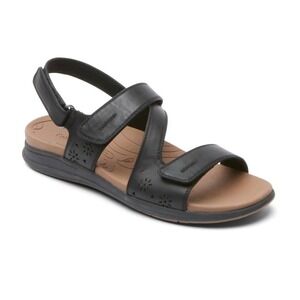 Cobb Hill Rockport Tala Women's 8 Black Leather Strappy Washable Sandals Eco New